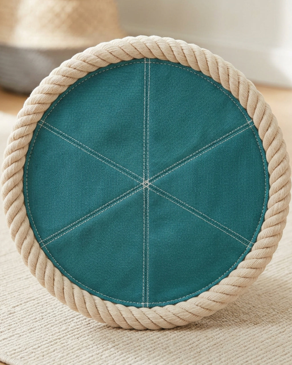 Qurba Cotton Rope Flying Disc with Canvas Center Teal Natural 28 cm - Lifestyle view