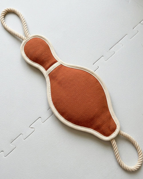Qurba Layered Canvas Duck Squeaker Toy with Rope Handles Rust Natural 42 cm - Lifestyle view